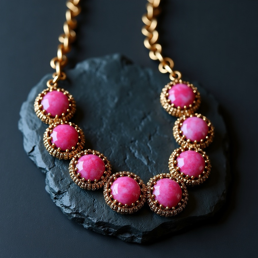 Statement necklace with vivid beads on dark slate